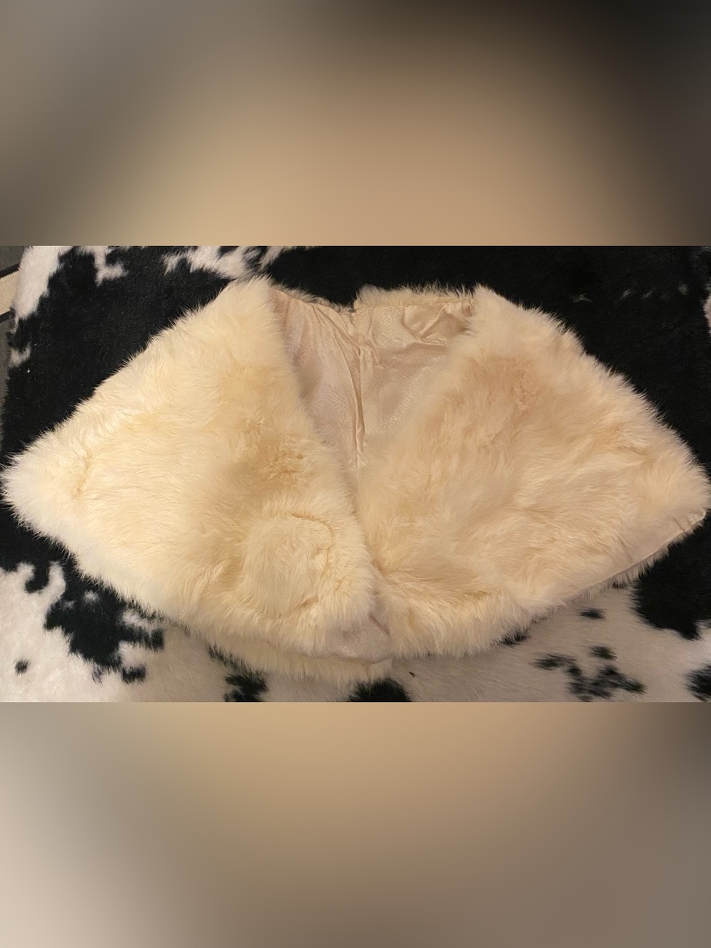 Vintage 1950s White Rabbit Fur Stole Capelet Wrap Single Pom Pom